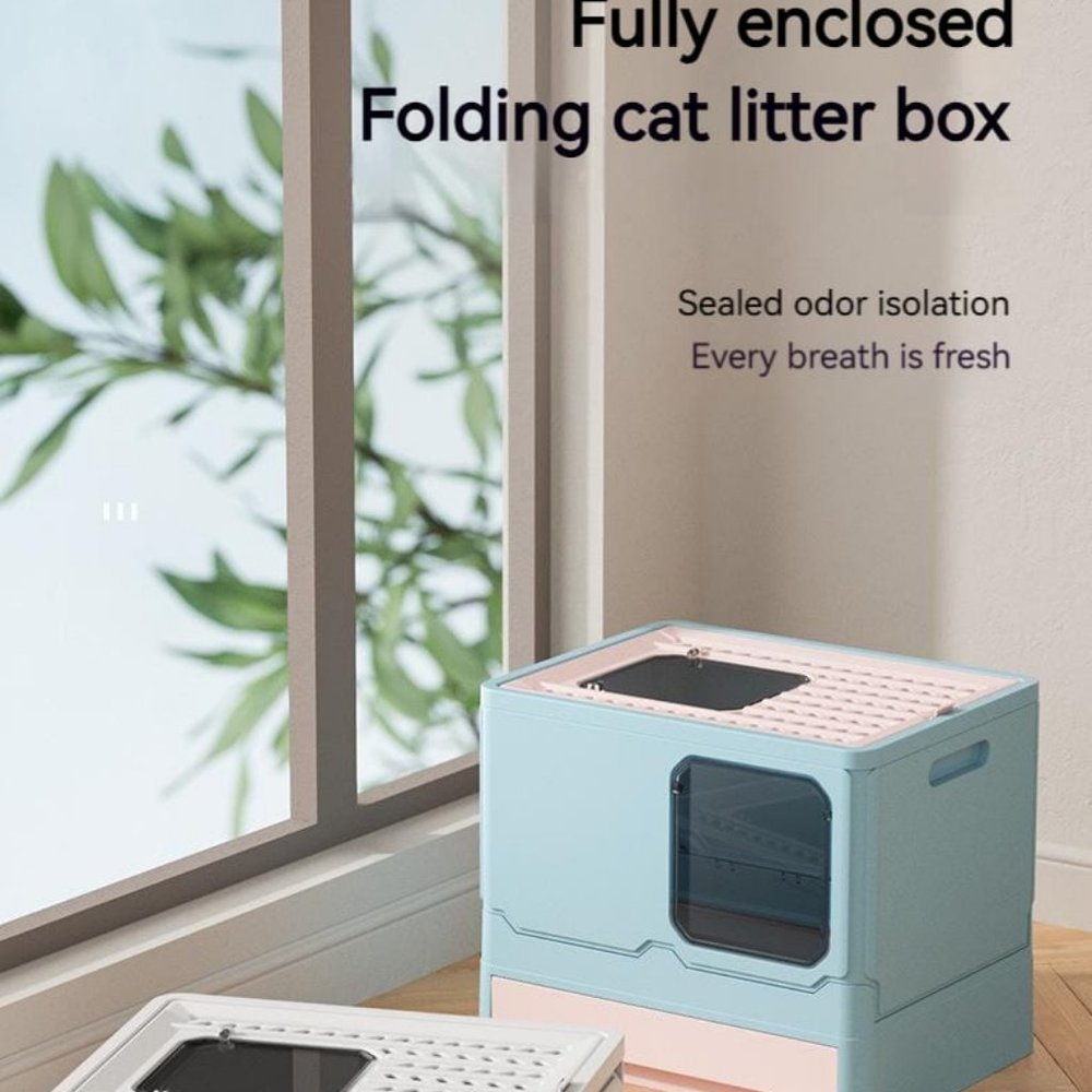 Foldable Cat Litter Box With Lid Kitty Toilet Top Entry Enclosed Cat Potty Anti